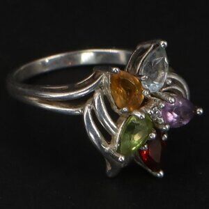 Sterling Silver Ring Genuine Citrine Amethyst Garnet Topaz Citrine Peridot US 6